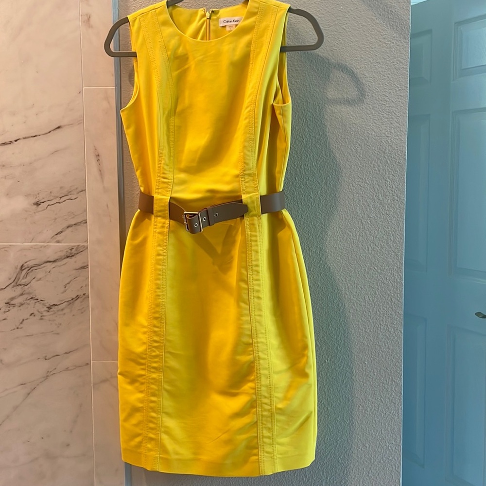 Calvin Klein Yellow Knee Length Dress.